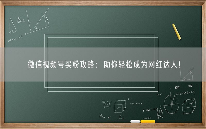 微信视频号买粉攻略：助你轻松成为网红达人！